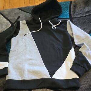Men's Black White and Gray Hoodie Color Block Trendy Style Small